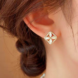 14k Gold-Plated Elegant Four-Leaf Clover Stud Earrings