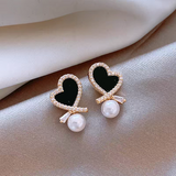 14k Gold-Plated Elegant Heart-Design Pearl Earrings