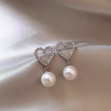 14k Gold-Plated Elegant Heart-Design Pearl Earrings