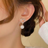 14k Gold-Plated Elegant Heart-Design Pearl Earrings