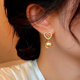 14k Gold-Plated Elegant Heart-Design Pearl Earrings