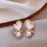 14k Gold-Plated Elegant Heart-Design Pearl Earrings