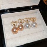 14k Gold-Plated Elegant Heart-Design Pearl Earrings