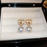 14k Gold-Plated Elegant Heart-Design Pearl Earrings