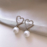 14k Gold-Plated Elegant Heart-Design Pearl Earrings