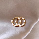 14k Gold-Plated Elegant White Drop Glaze Hoop Earrings