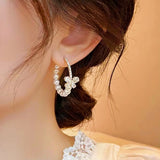 14k Gold-Plated Elegant Zircon Butterfly C-Ring Pearl Earrings