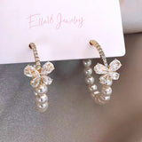 14k Gold-Plated Elegant Zircon Butterfly C-Ring Pearl Earrings