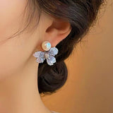 14k Gold-Plated Gradient Crystal Flower Pearl Earrings