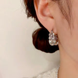 14k Gold-Plated Luxury Full Diamond Silver Hoop Earrings