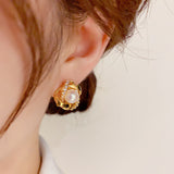 14k Gold-Plated Luxury Wrapped Pearl Stud Earrings