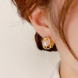 14k Gold-Plated Luxury Wrapped Pearl Stud Earrings