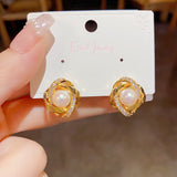 14k Gold-Plated Luxury Wrapped Pearl Stud Earrings