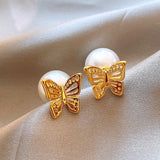 14k Gold-Plated Pearl Butterfly Earrings