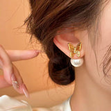 14k Gold-Plated Pearl Butterfly Earrings