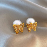 14k Gold-Plated Pearl Butterfly Earrings