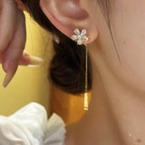 14k Gold-Plated Rotatable Flower Threader Tassel Earrings