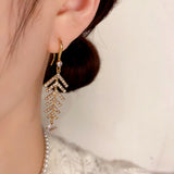 14k Gold-Plated Simple And Unique Zircon Leaf Tassel Ear Hooks