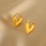 14k Gold-Plated Yellow Heart-Design Glaze Oil Drop Earrings