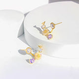 14k Gold-Plated Zircon Flower Earrings