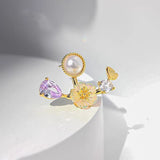 14k Gold-Plated Zircon Flower Earrings