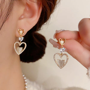 14k Gold-Plated Zircon Heart-Design Earrings