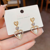 14k Gold-Plated Zircon Heart-Design Earrings