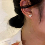 14k Gold-Plated Zircon Heart Long Tassel Earrings