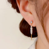 14k Gold-Plated Zircon Pearl Chain Earrings