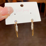 14k Gold-Plated Zircon Pearl Chain Earrings