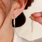 14k Gold-Plated Zircon Pearl Chain Earrings