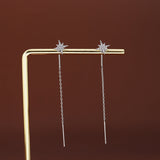 14k Gold-Plated Zircon Star Tassel Threader Earrings