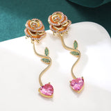 14k Gold-plated Diamond Rose Earrings