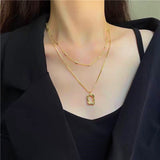 18K Gold-Plated Art Frame Double-Layered Necklaces