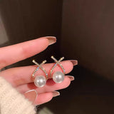 18K Gold-Plated Cross Pearl Earrings