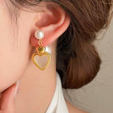 18K Gold-Plated Heart-Design Pearl Earrings