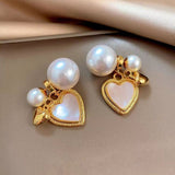 18K Gold-Plated Heart-Design Pearl Earrings