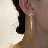 18K Gold-Plated Zircon Heart Tassel Earrings