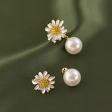 18K Gold-plated Elegant Small Daisy Artificial Pearl Earrings