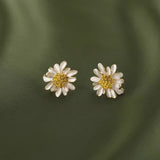 18K Gold-plated Elegant Small Daisy Artificial Pearl Earrings