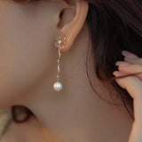 18K Gold-plated Elegant Super Fairy Sweet Flower Pearl Earrings