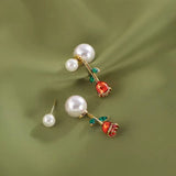 18K Gold-plated Elegant Zircon Rose Lacquered Pearl Earrings