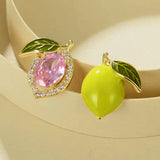 18K Gold-plated Green Olive Asymmetric Pink Diamond Stud Earrings