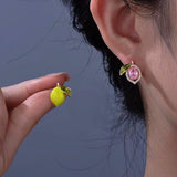 18K Gold-plated Green Olive Asymmetric Pink Diamond Stud Earrings