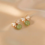 18K Gold-plated Natural Hetian Jade Jasper Pearl Bow Earrings