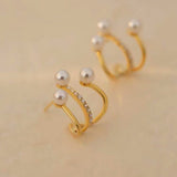 18K Gold-plated Pearl And Diamond Studs