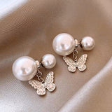 18K Gold-plated Pearl Butterfly Earrings