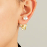 18K Gold-plated Pearl Butterfly Earrings