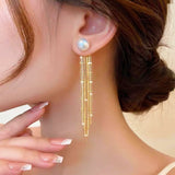 18K Gold-plated Pearl Tassel Earrings