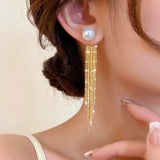 18K Gold-plated Pearl Tassel Earrings